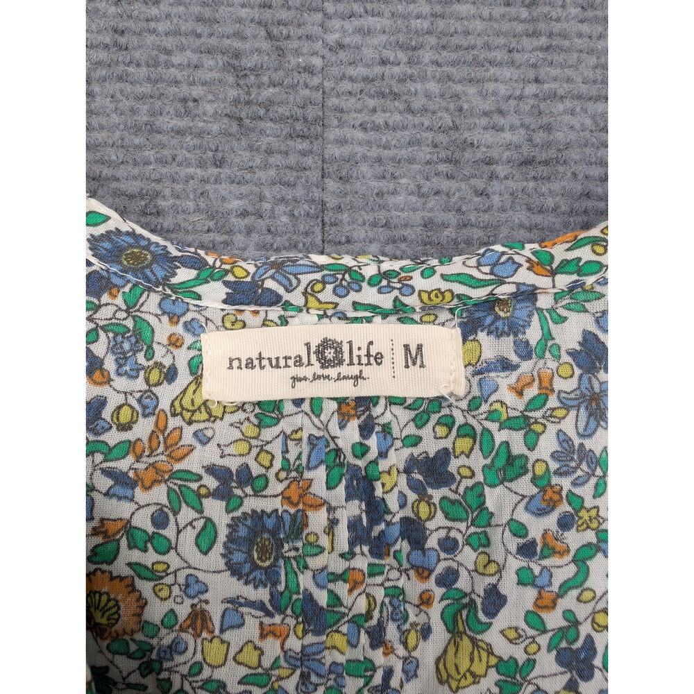 Natural Life Blouse Women Medium Floral Boho Cottage Western Ruffle Cotton Green - Picture 6 of 6